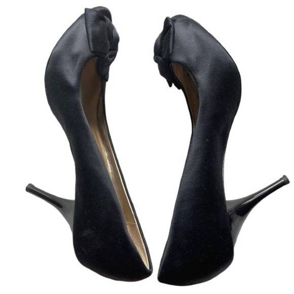 White House Black Market stiletto Heels Satin Bow Open Toe Size 7M - Picture 5 of 9